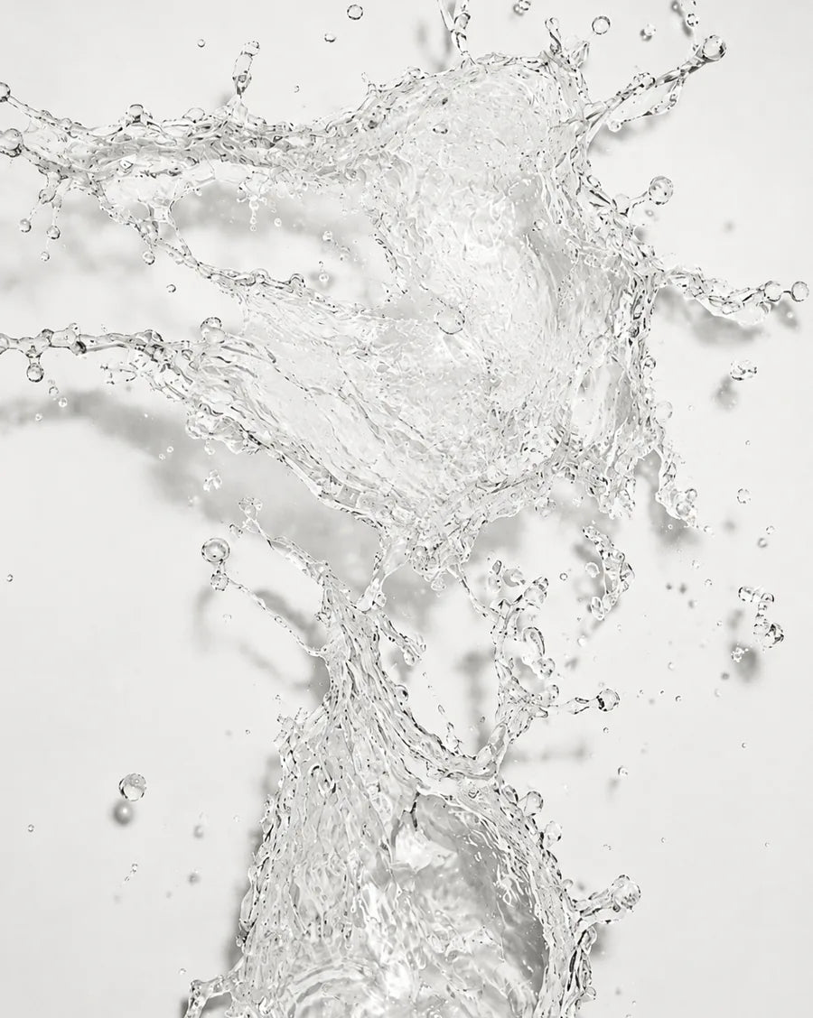 Clear water splashing against a white background